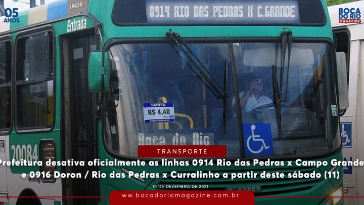 Prefeitura desativa oficialmente as linhas 0914 Rio das Pedras x Campo Grande e 0916 Doron / Rio das Pedras x Curralinho a partir deste sábado (11)