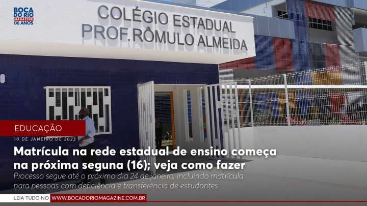 Matrícula na rede estadual de ensino começa na próxima seguna (16); veja como fazer