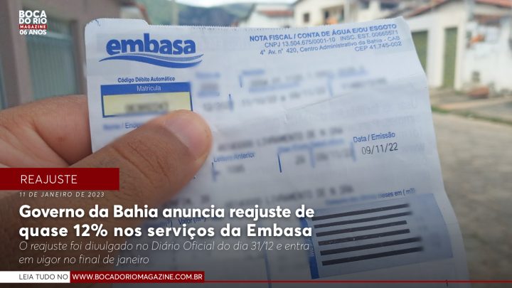 Governo da Bahia anuncia reajuste de quase 12% nos serviços da Embasa