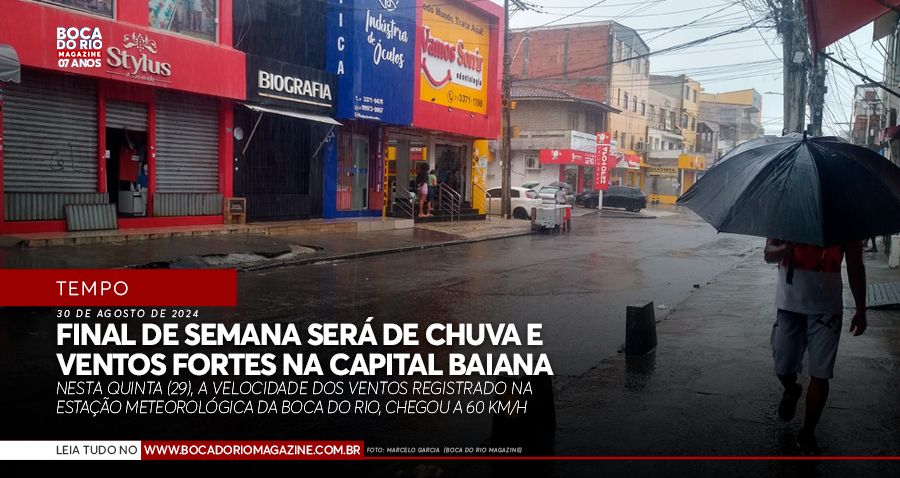 Final de semana será de chuva e ventos fortes em Salvador