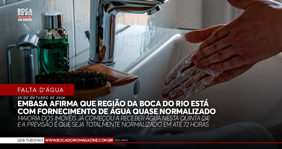 Embasa afirma que região da Boca do Rio está com fornecimento de água quase normalizado Embasa afirma que região da Boca do Rio está com fornecimento de água quase normalizado