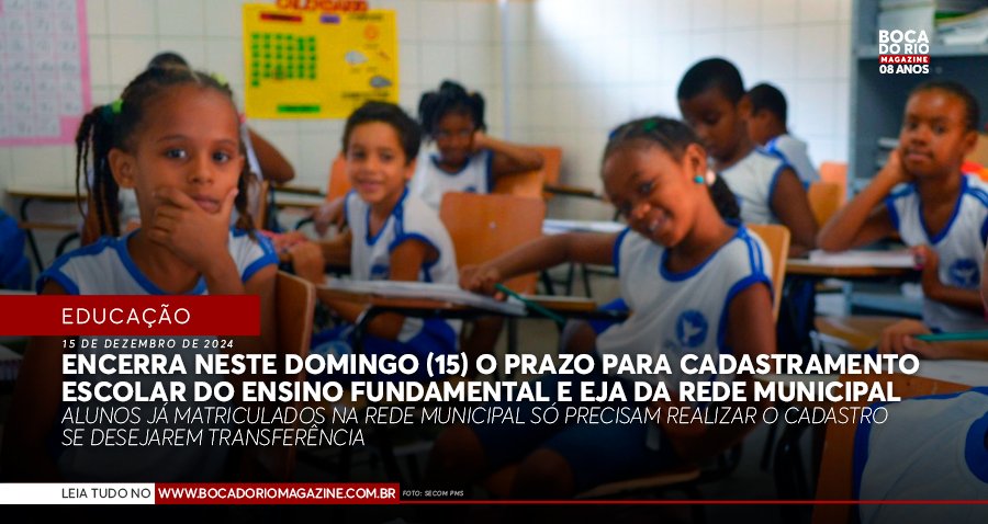 Prazo para cadastramento escolar do Ensino Fundamental e EJA da rede municipal encerra neste domingo (15)