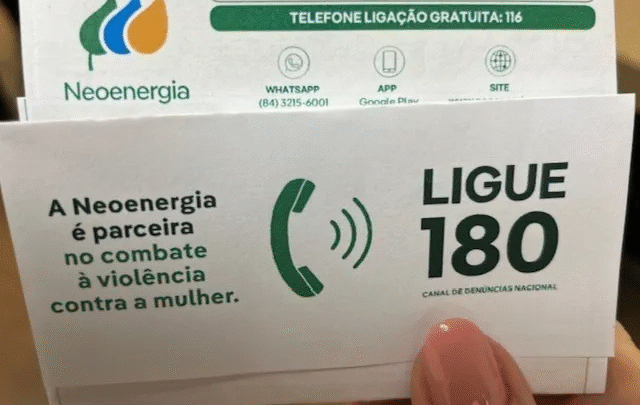 Neoenergia inclui canal 180 nas faturas para denúncias de violência contra a mulher
