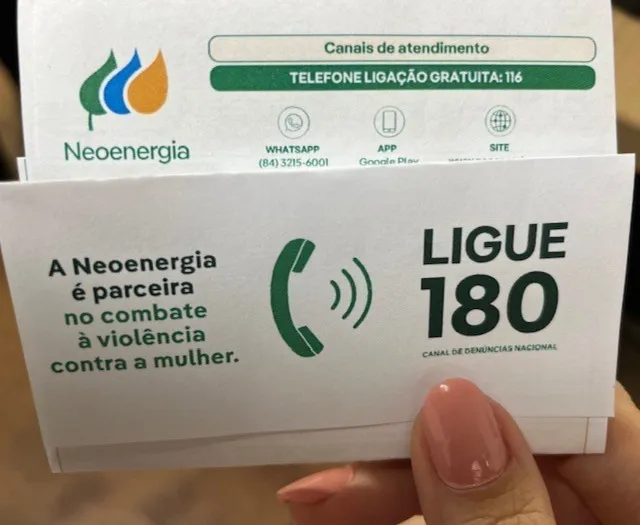 Neoenergia inclui canal 180 nas faturas para denúncias de violência contra a mulher