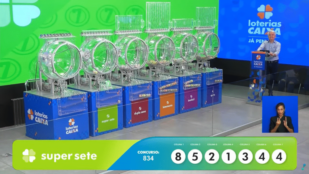 Super Sete 834: confira os números sorteados nesta segunda (13). Veja se você ganhou o prêmio de R$ 5 milhões.