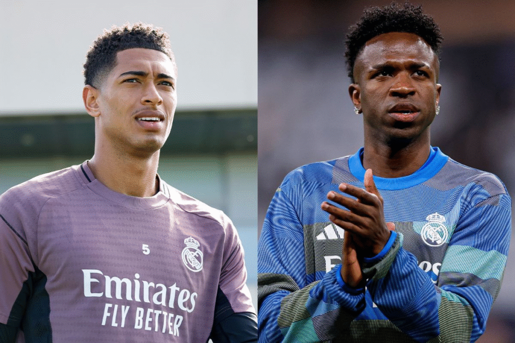 Vini Jr. x Bellingham: discussão tensa entre os craques marca a eliminação do Real Madrid na Champions League.