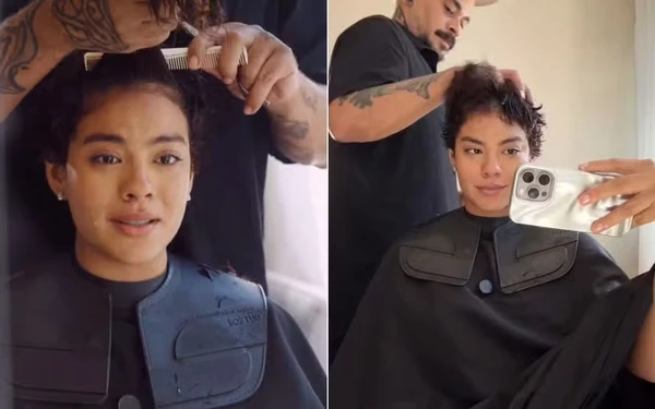 Bella Campos chora ao cortar o cabelo: “Coragem para desprender”