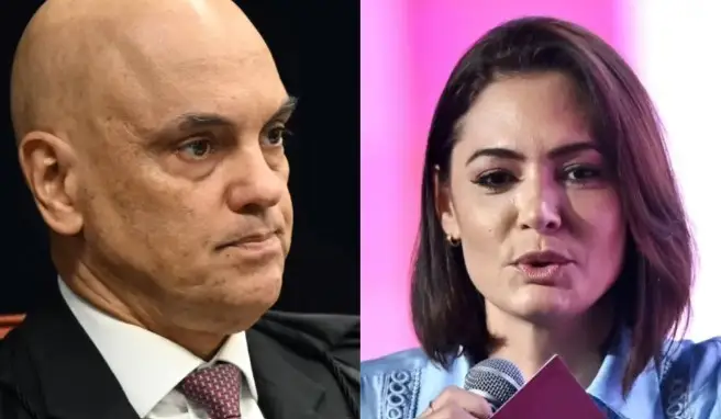 Michelle com Alexandre de Moraes: encontro gera crise entre bolsonaristas