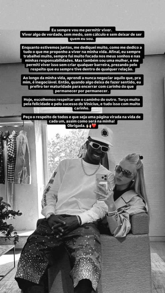 A influenciadora Virginia anunciou o fim do namoro com Vini Jr. nesta sexta (15). Veja o pronunciamento completo da famosa.