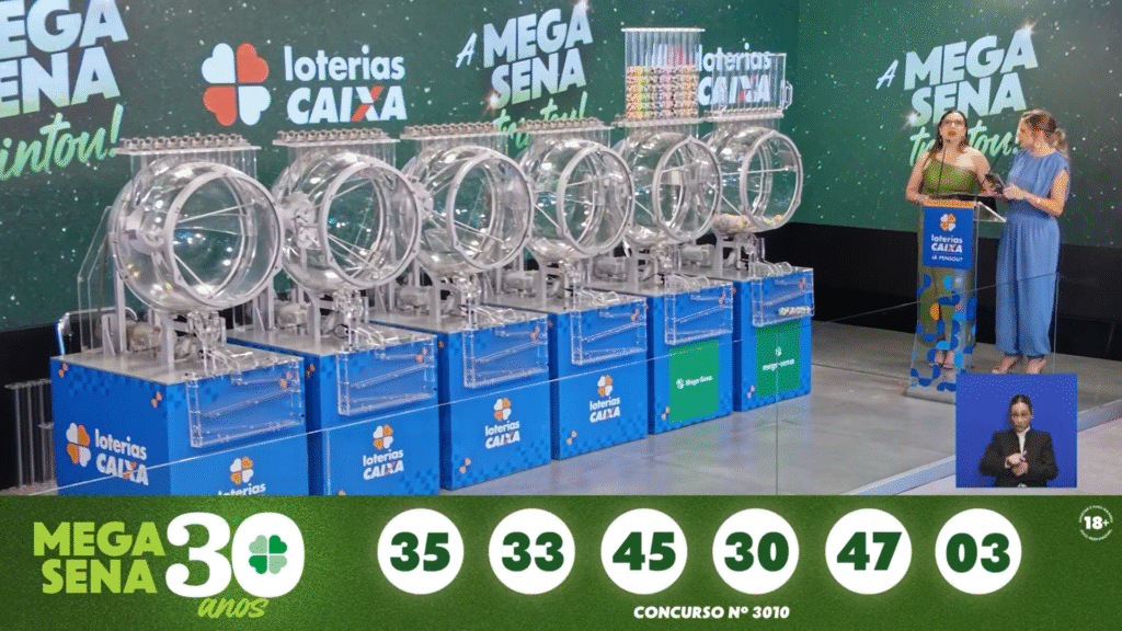 Confira o resultado da Mega Sena 3010 deste domingo (24). Veja as dezenas sorteadas no concurso especial de aniversário.