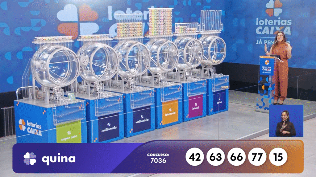 Resultado da Quina 7036 sorteada nesta quarta-feira. Veja as dezenas premiadas e saiba como resgatar o prêmio acumulado de R$ 9 milhões.