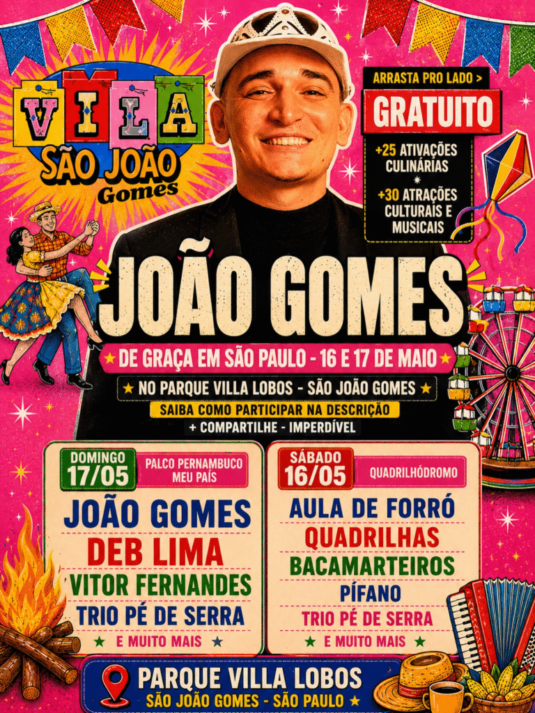 São João Gomes: confira os detalhes para retirar seu ingresso grátis para o festival no Parque Villa-Lobos nesta quarta (6).