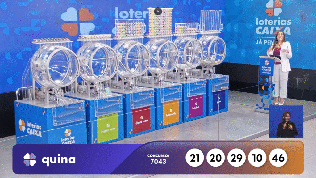 Veja os números da Quina 7043 sorteados nesta sexta (05). Confira o resultado, dezenas premiadas e como receber o prêmio de R$ 20 milhões.