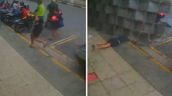 Estrutura de loja desaba devido ao forte vento e atinge pedestres no litoral de SP