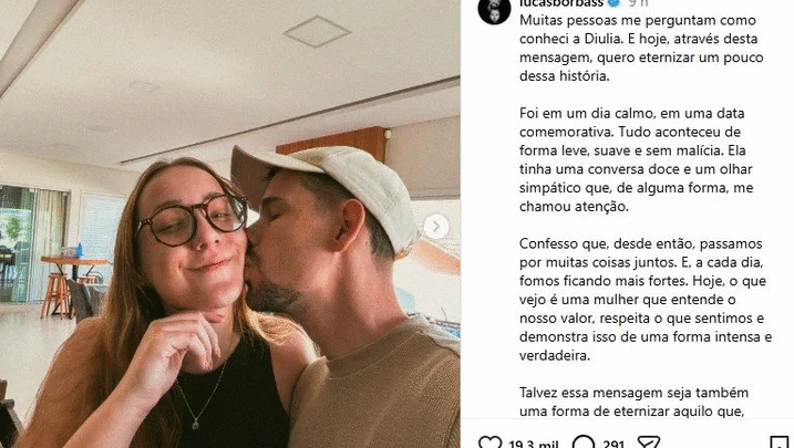 Lucas Borbas relembra início de namoro e faz declaração apaixonada para noiva