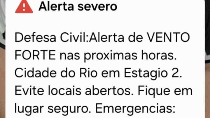 Ventos de até 90 km/h acionam alerta severo da Defesa Civil no Rio de Janeiro